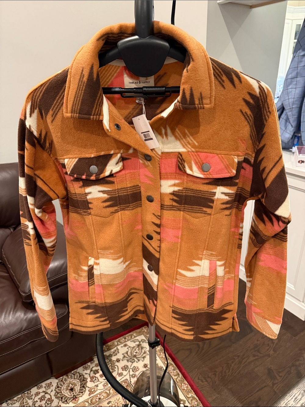 Thread & Supply Orange and Cream Plaid Jacket, fleece shaket